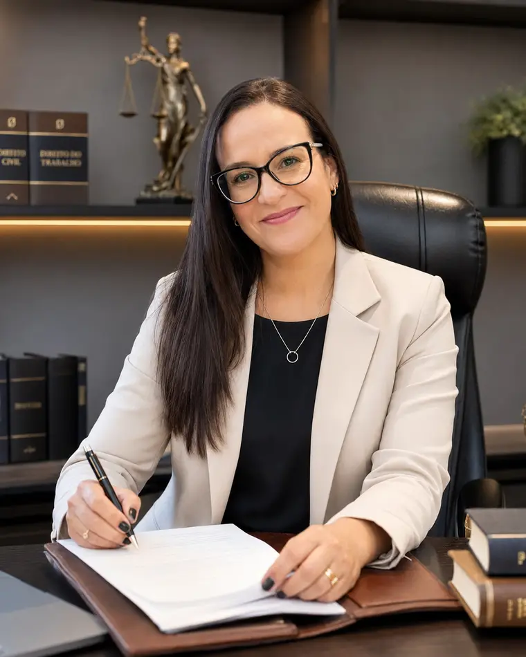 Dra. Michelle Mendes analisando documentos no escritório